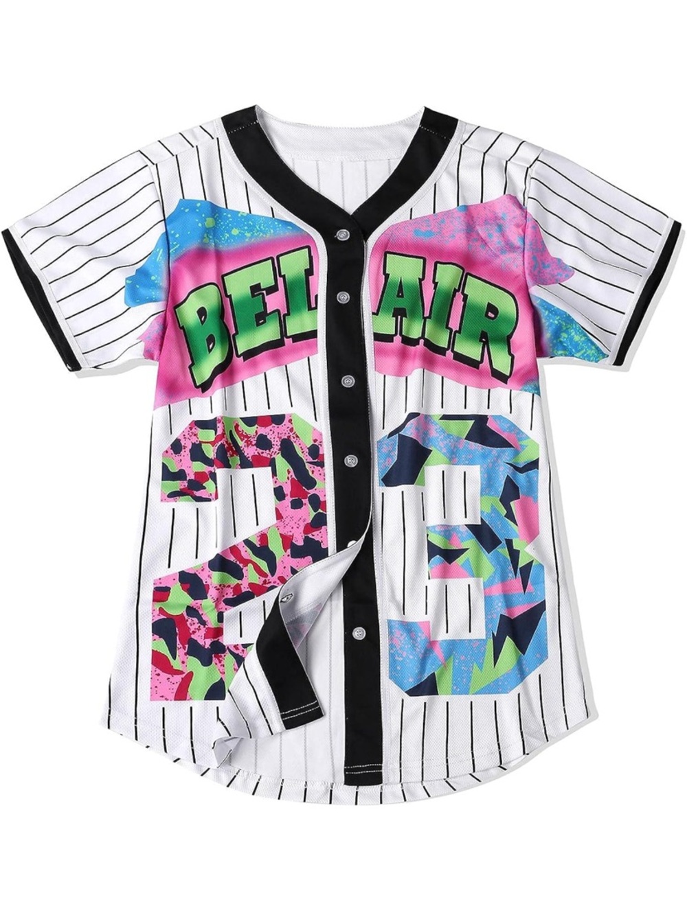 90’s Style Button Front Jersey - Neon Pink, Blue & Green